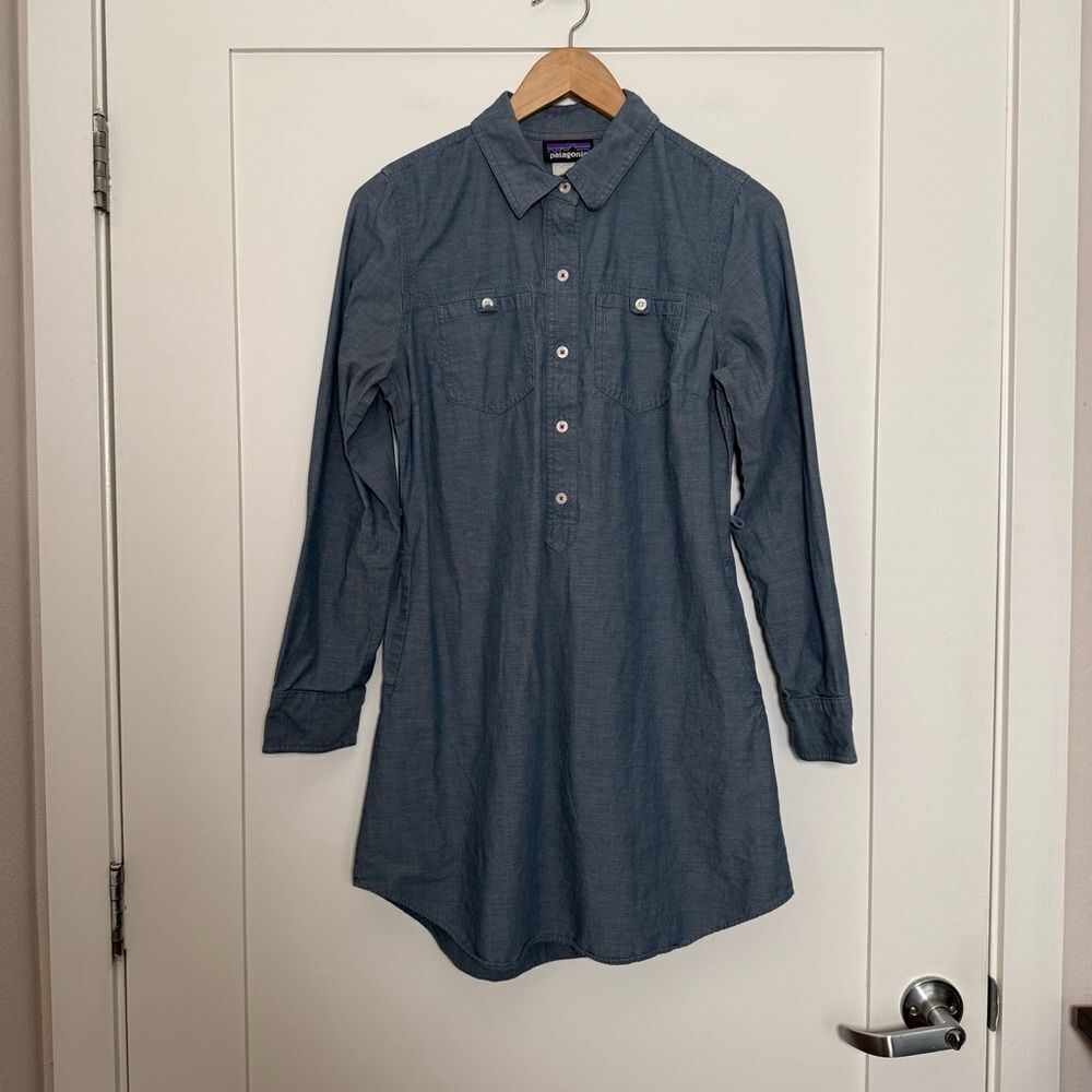Patagonia Shirt Dress WomensâSz 8 Blue Button FrontLong Sleeve Organic Cotton